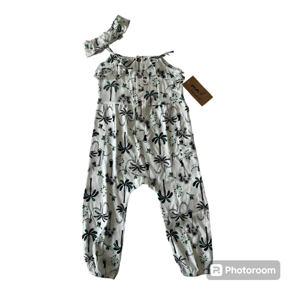 3T Girls Ruffle Romper with Headband- Jungle Print